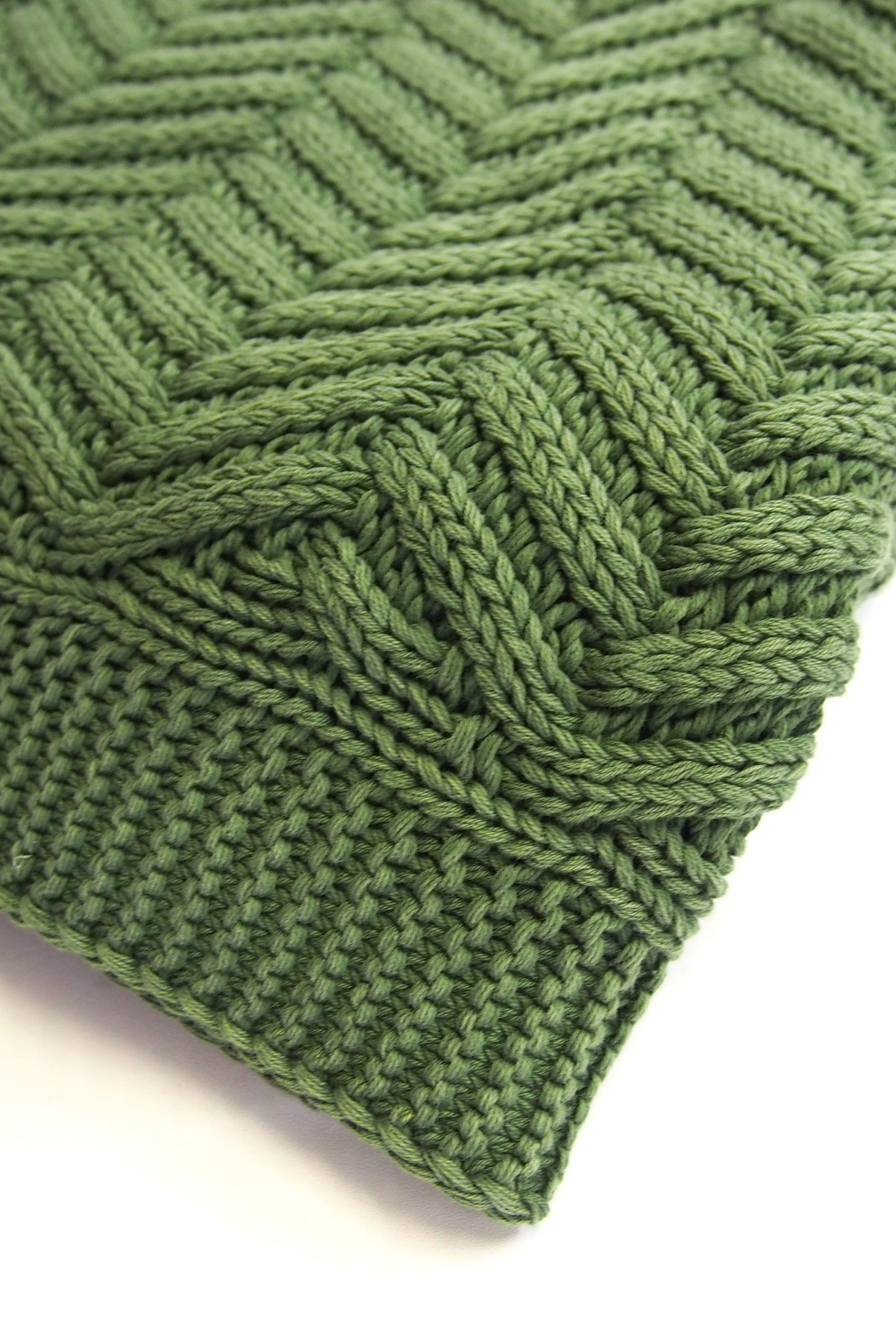 close up woven pattern cotton throw blanket green