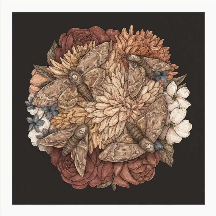 Dahlias and Moths Print