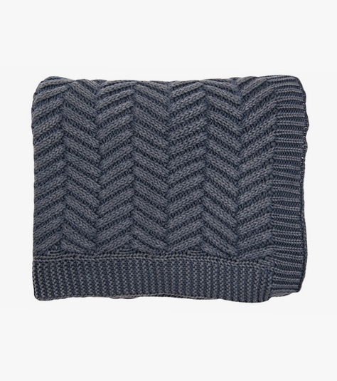 Washed Chevron Cotton Blanket | Blue