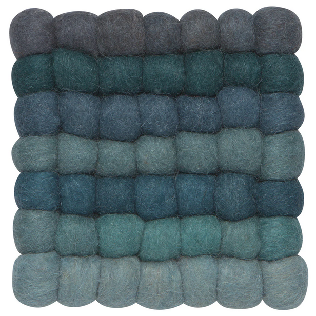 A square-shaped trivet with a gradient pattern transitioning from dark blue to light blue.