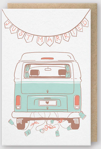 Just Married Camper Van Wedding Card