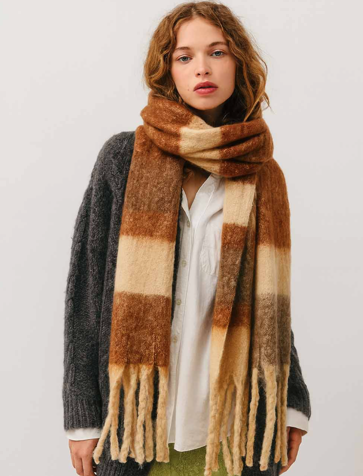 Oversized Striped Scarf | Coffee