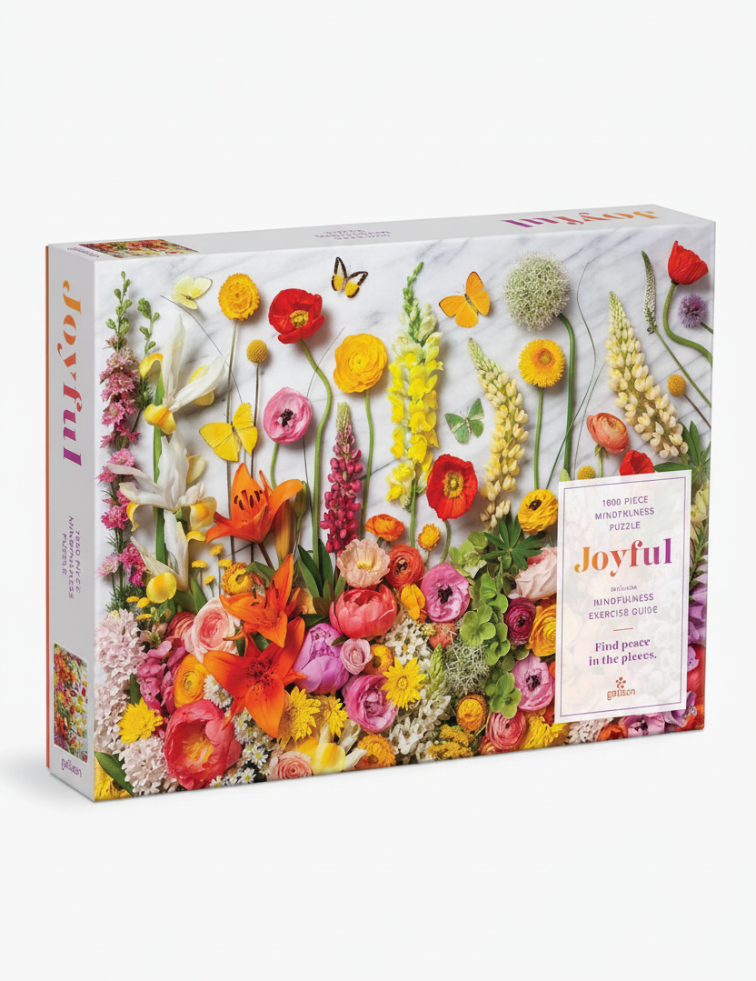 Jigsaw puzzle box with colorful floral design