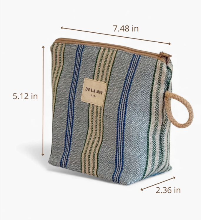 Small Makeup Bag | Blue + Green Striped Jacquard