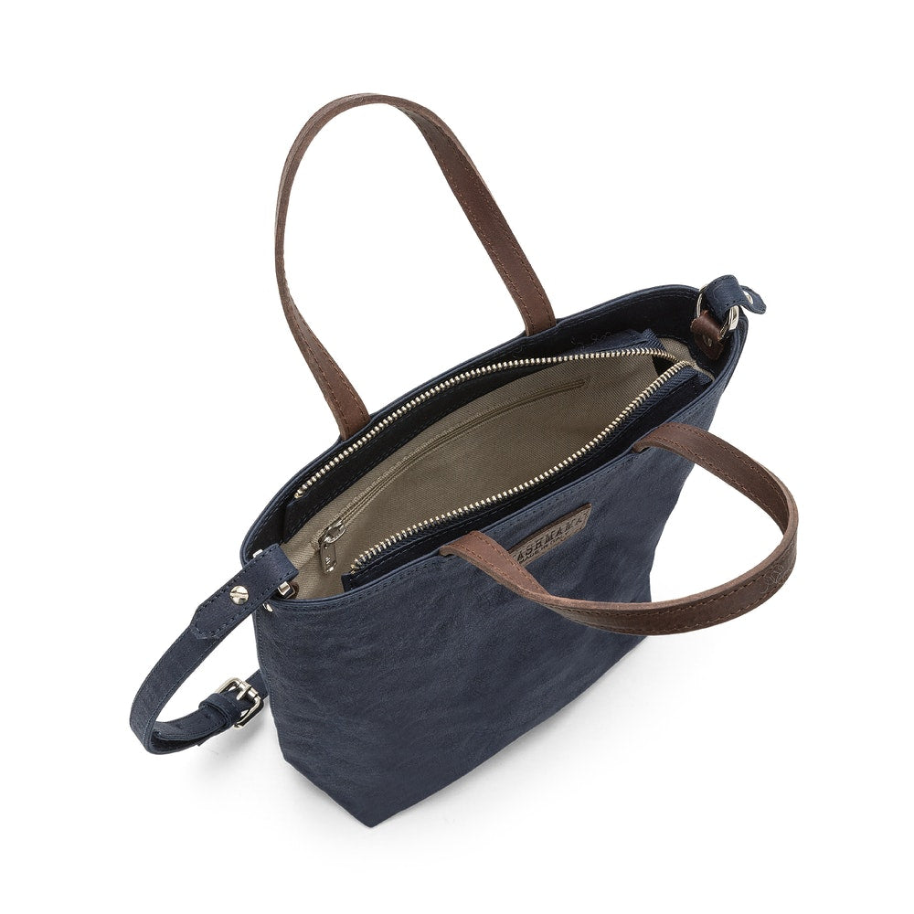 Navy blue handbag made from washable paper by Uashama