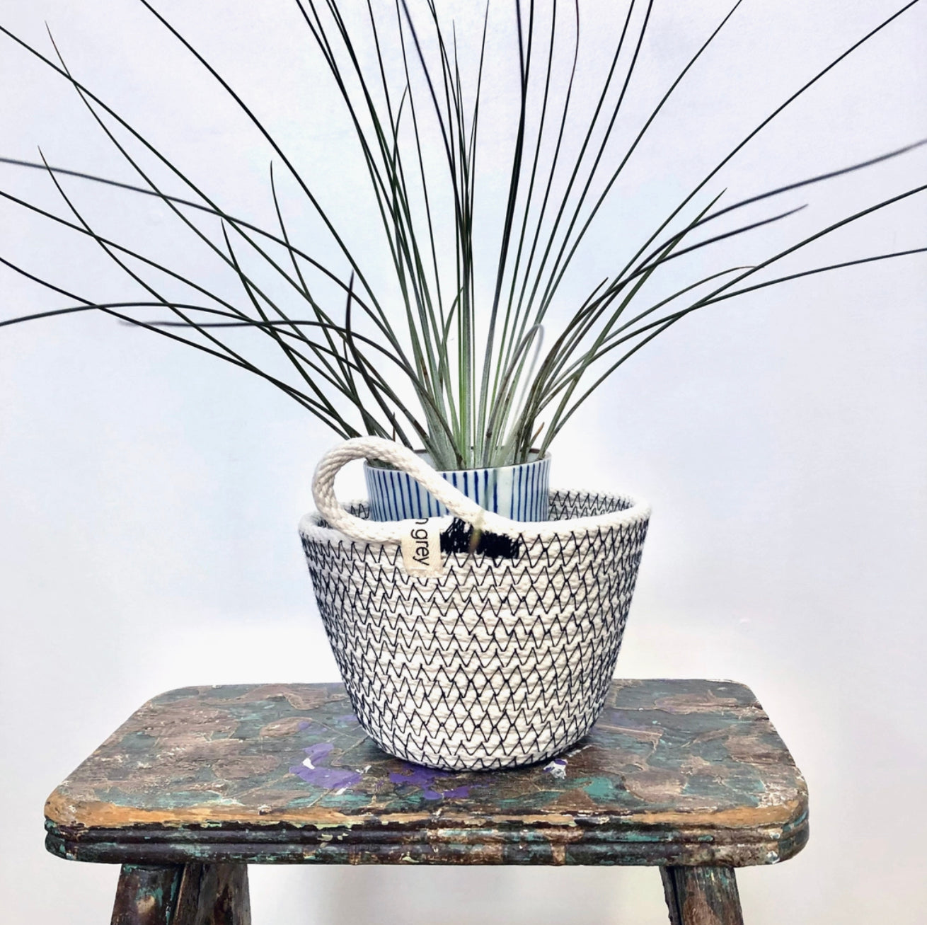 Black and white mini woven basket by Woven Grey