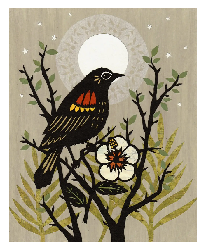 handmade cut paper art print. bird and tree by Angie Pickman.