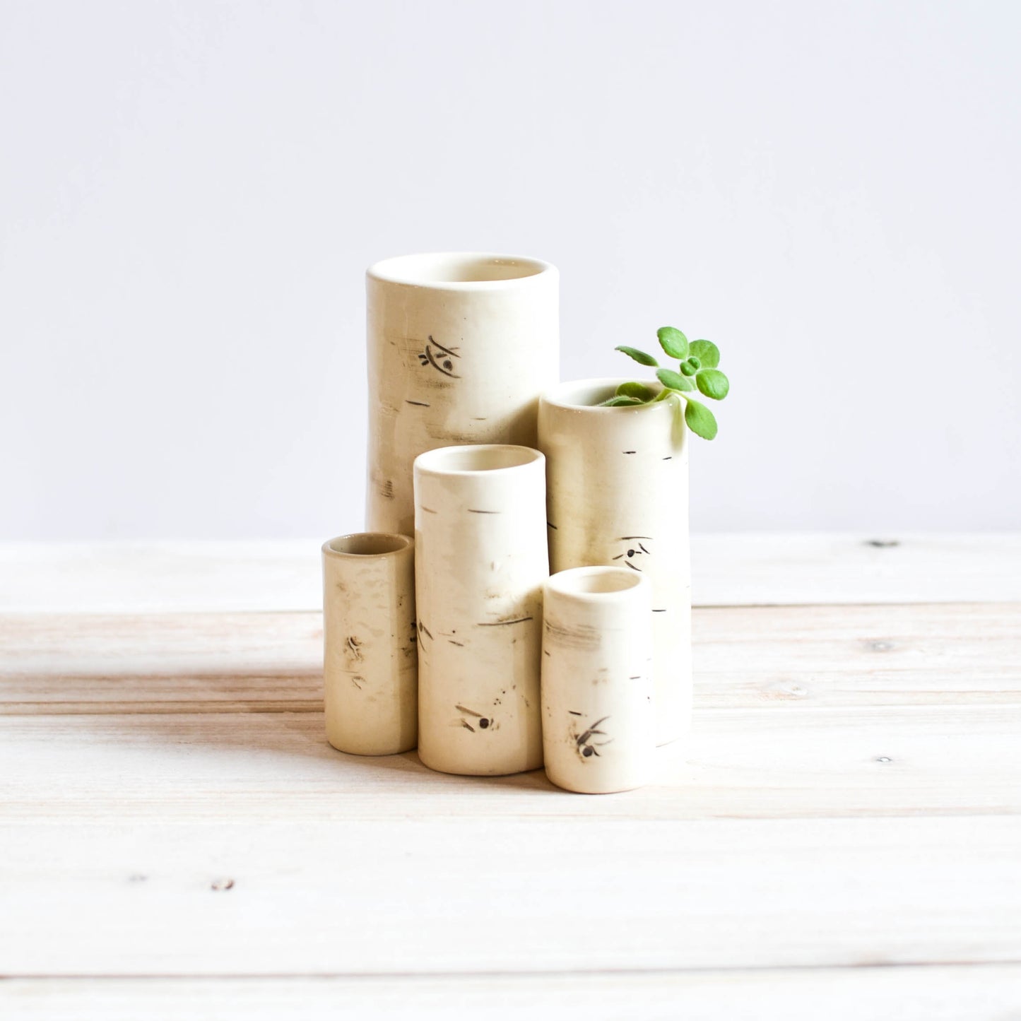 Ceramic birch tree vases. Handmade in Maine.