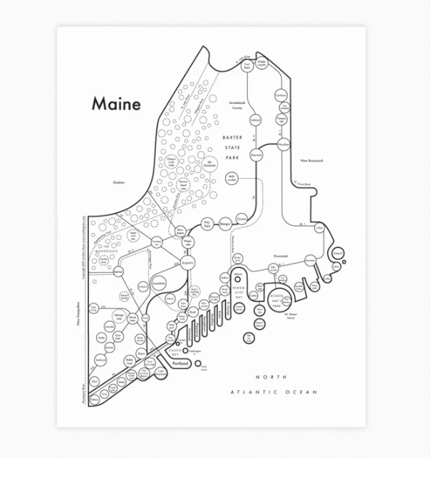 letterpress art print. state of maine