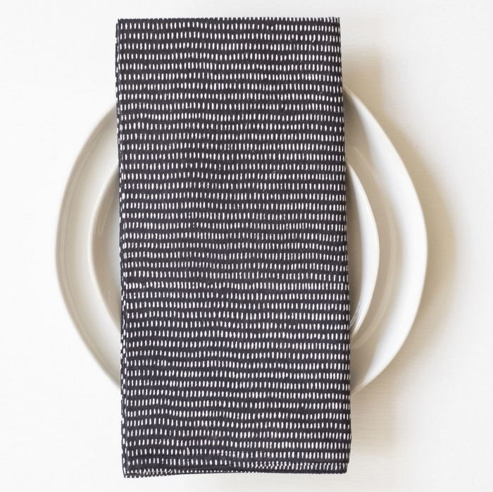 Black and white 100% Cotton Block Printed Eco Friendly Napkin Set by GRAYMARKET