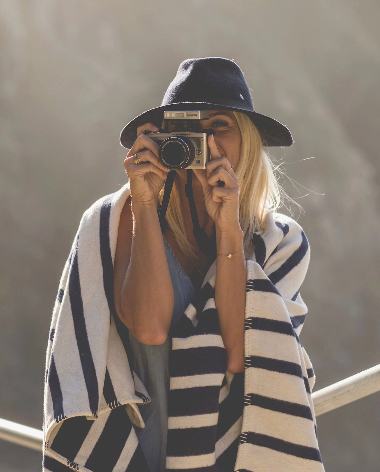 Navy Stripe Cotton Throw Blanket