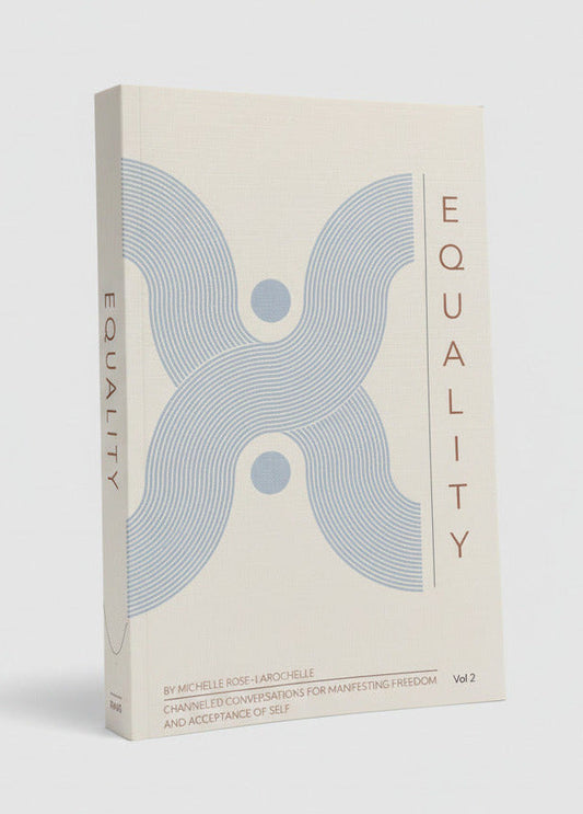 Book titled 'EQUALITY' with a geometric design on a wooden surface