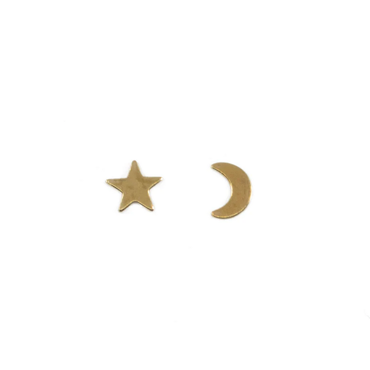 Star and moon stud earrings by The Land of Salt