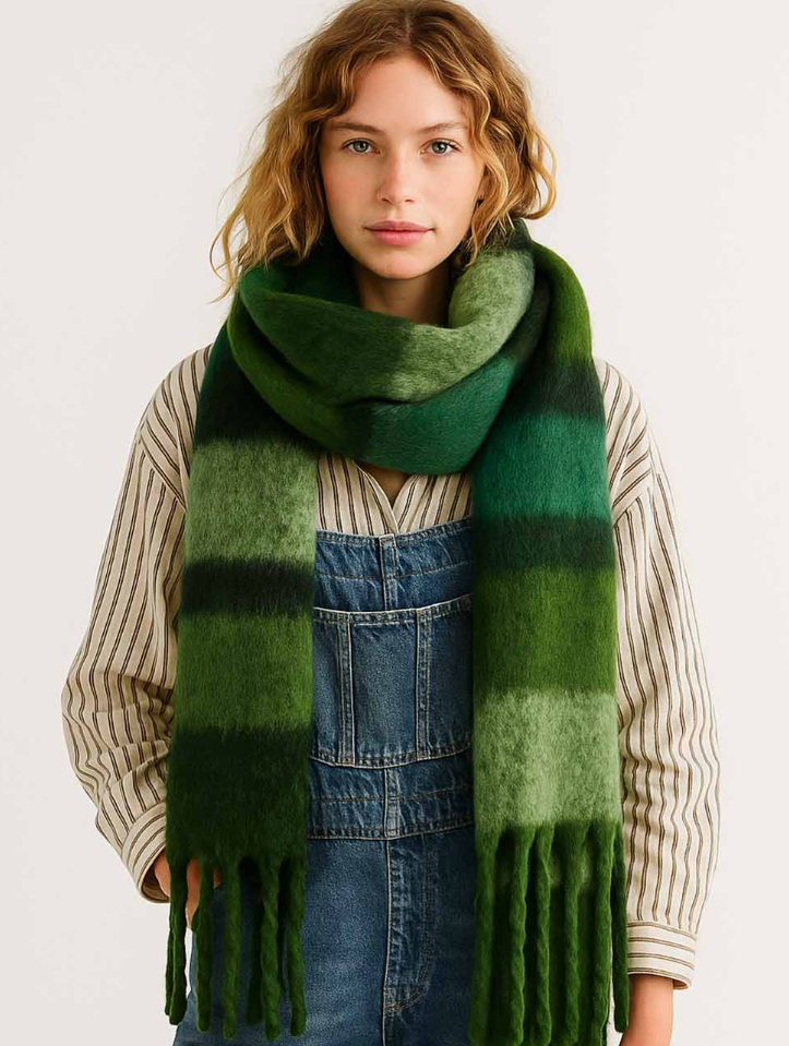 Oversized Striped Scarf | Green