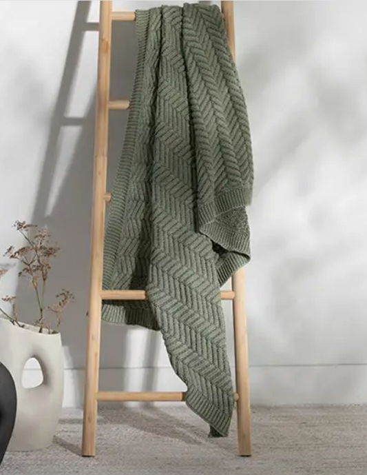 Chevron Cotton Throw | Olive Green