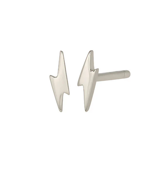 Silver lightning bolt earrings on a white background