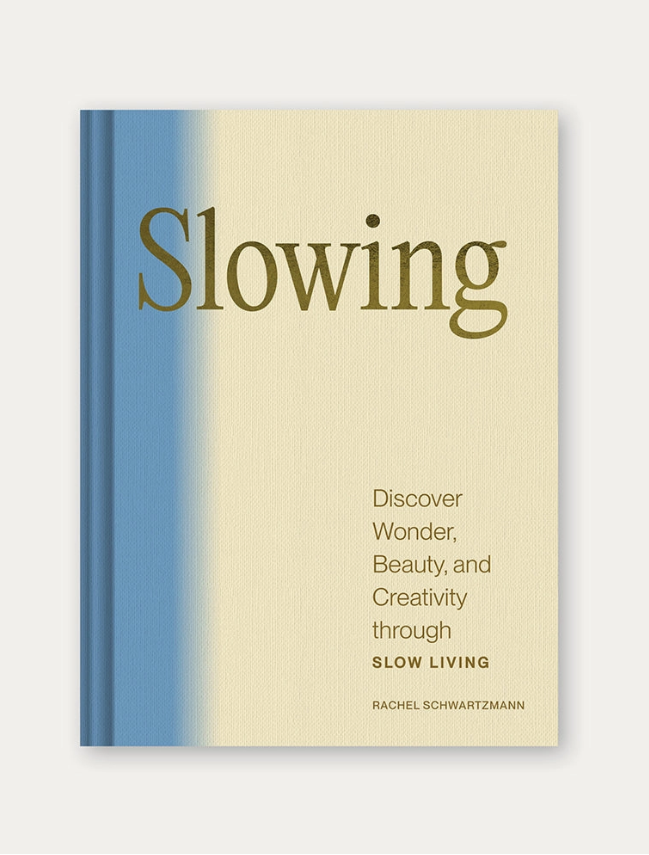 Book cover with 'Slowing' title and author's name on a beige and blue gradient background