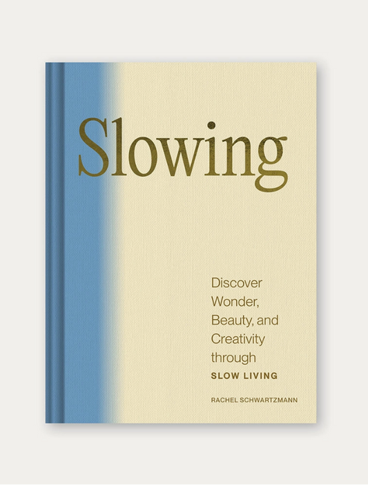Book cover with 'Slowing' title and author's name on a beige and blue gradient background
