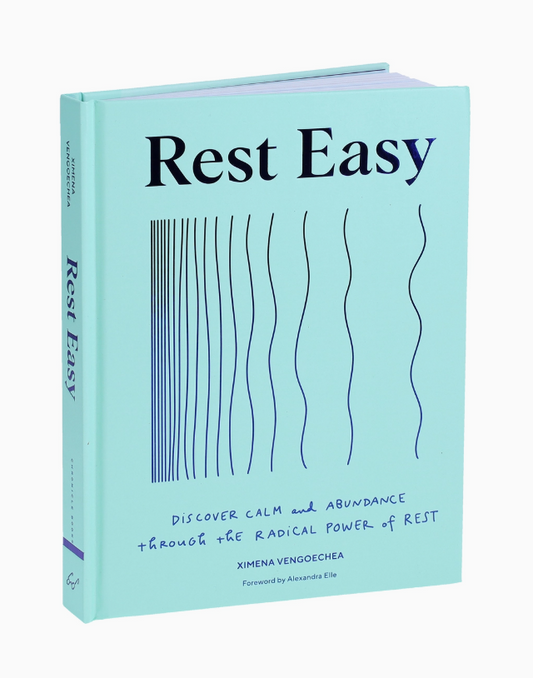 Book titled 'Rest Easy' with a light blue cover on a white background