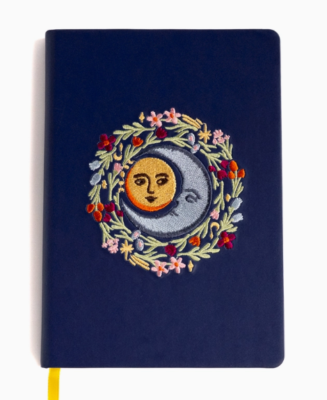 Sun & Moon Embroidered Journal | Dark Blue
