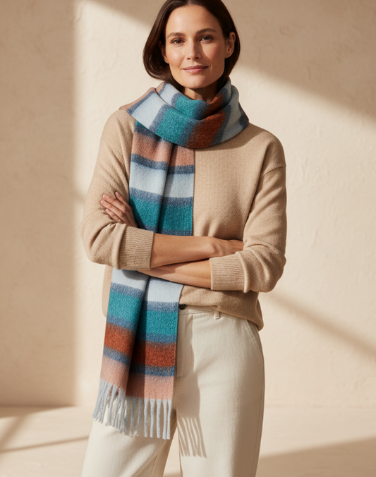 Oversized Stripe Scarf | Blue