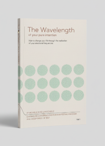 Book titled 'The Wavelength of your pure intention' with a minimalistic design on a light gray background