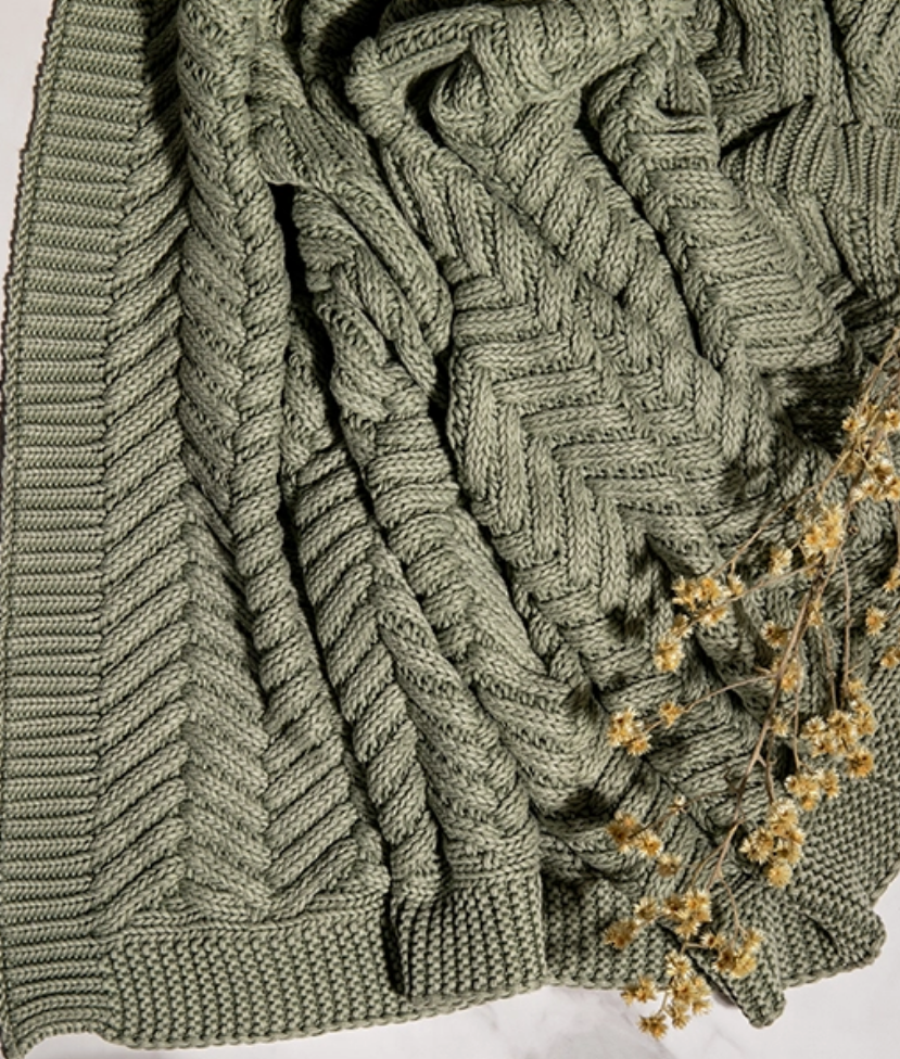 Chevron Cotton Throw | Olive Green