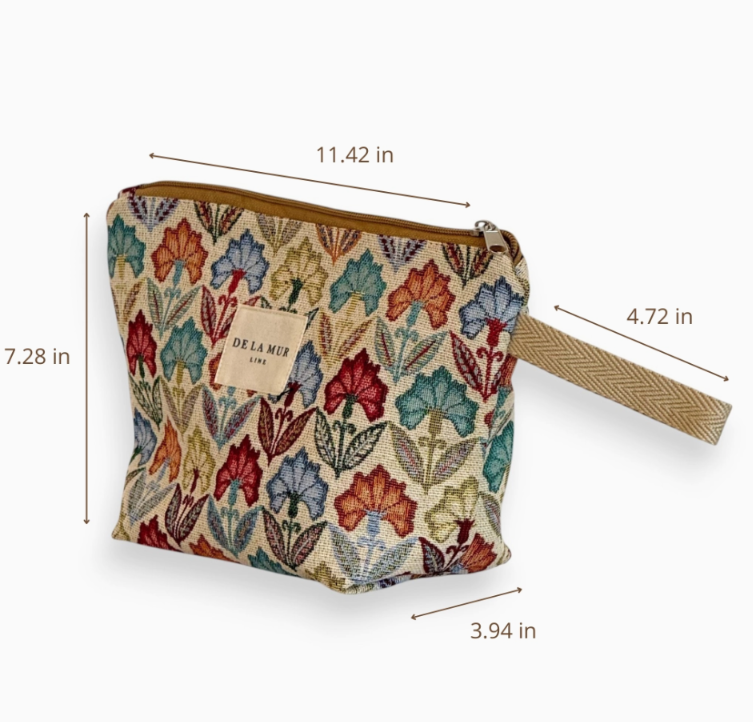 Large Makeup Bag | Floral Jacquard Print