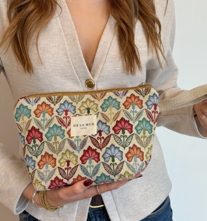 Large Makeup Bag | Floral Jacquard Print