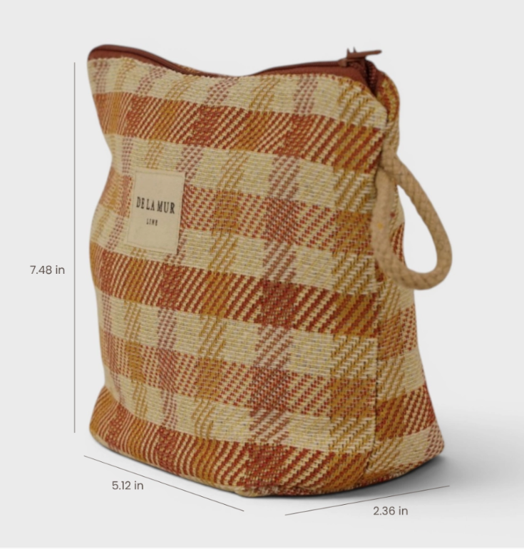 Small Makeup Bag | Terracotta Gingham Jacquard