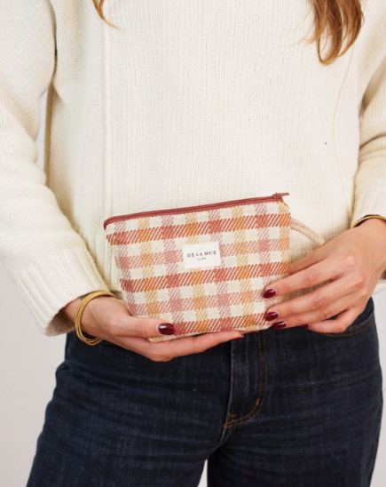 Small Makeup Bag | Terracotta Gingham Jacquard