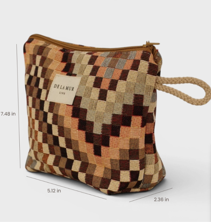 Small Makeup Bag | Brown and Beige ZigZag
