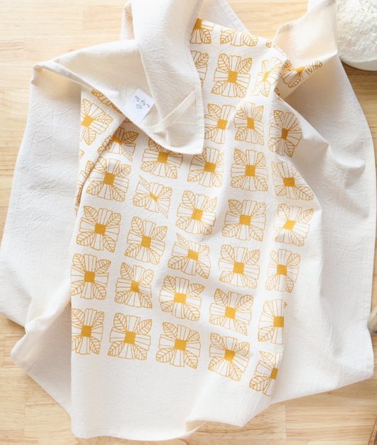 Mustard Floral Tile Kitchen Towel