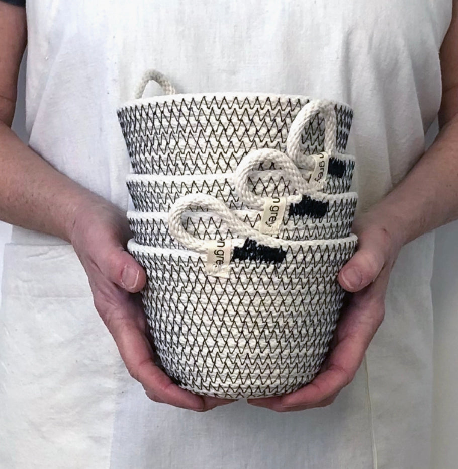 Black and white mini woven basket by Woven Grey