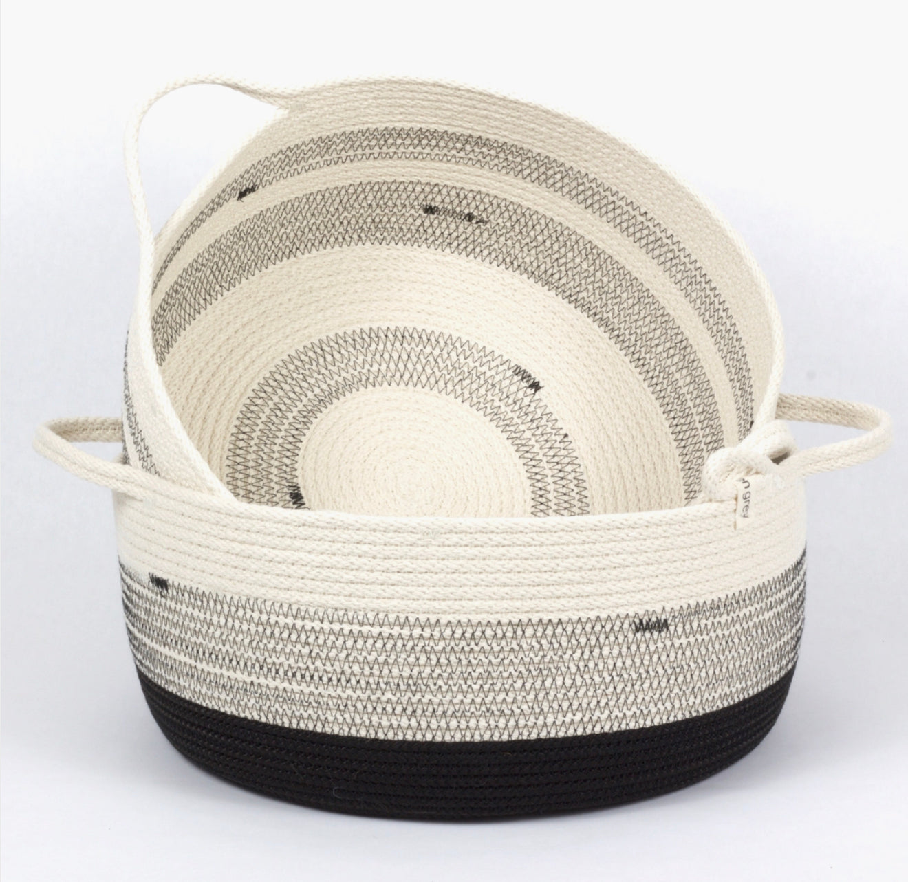 large handled cotton rope basket. black and white by Woven Grey