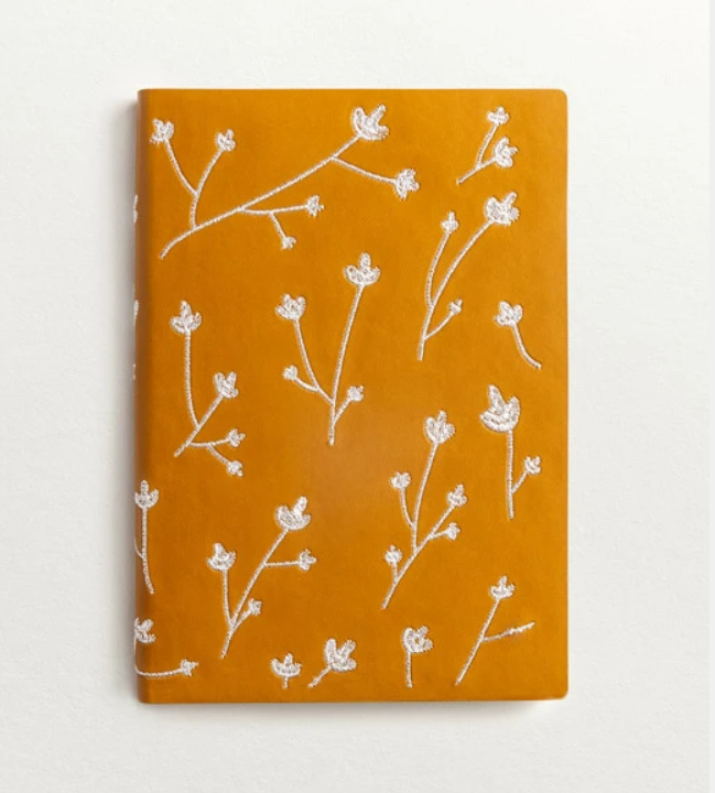 Samantha Layflat Notebook made with vegan leather and cream color embroidery