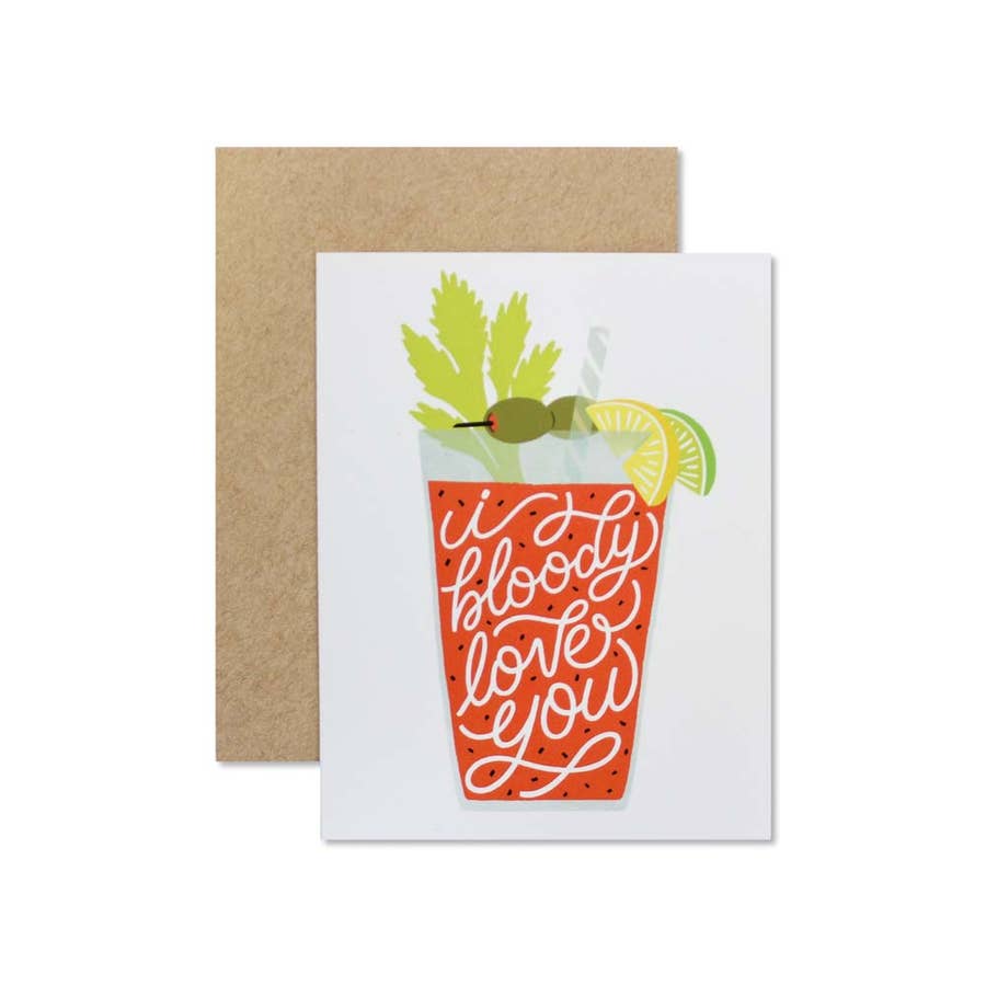 Hand lettered and illustrated Bloody Love You greeting card