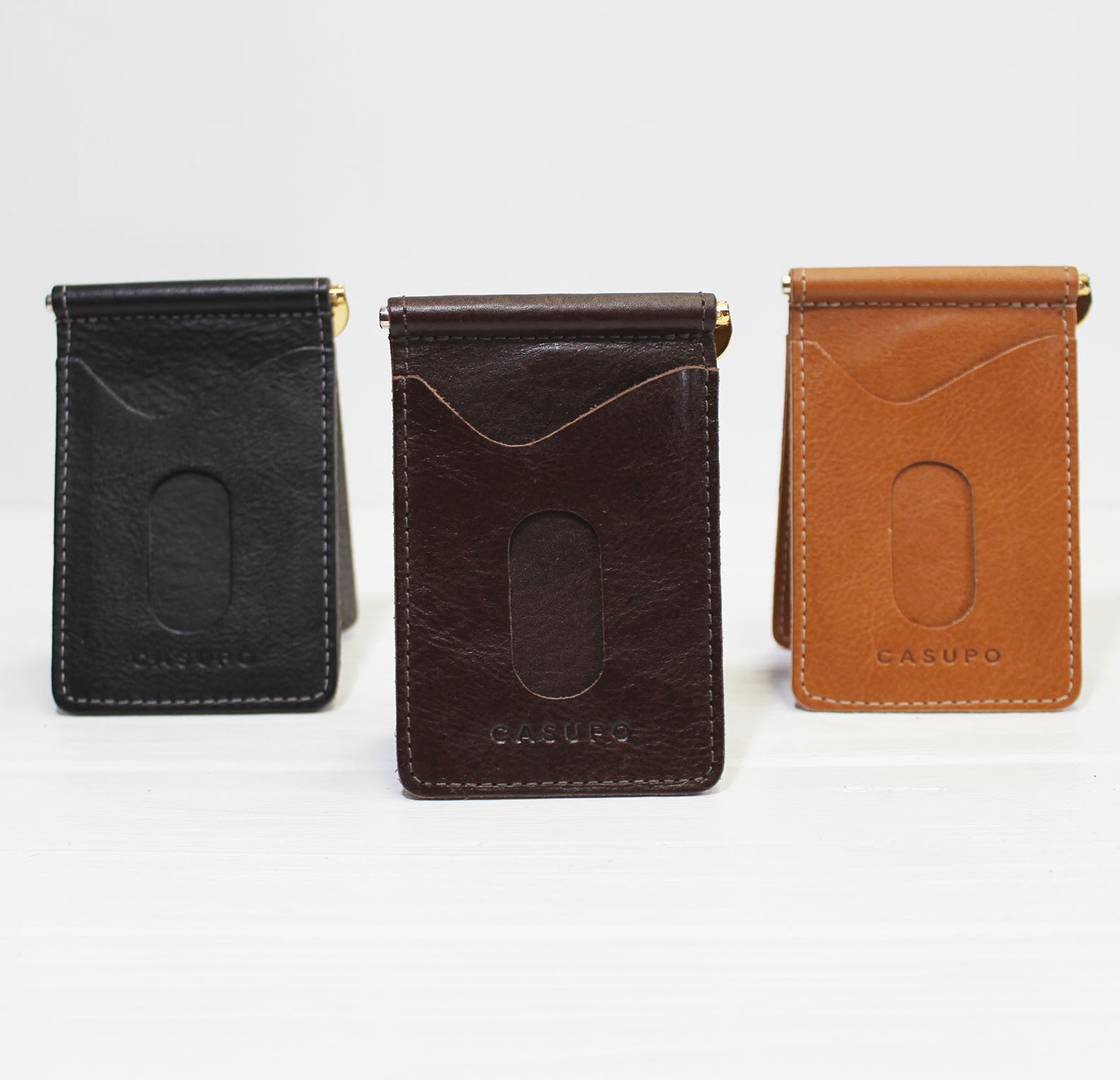 sustainable leather money clip wallet