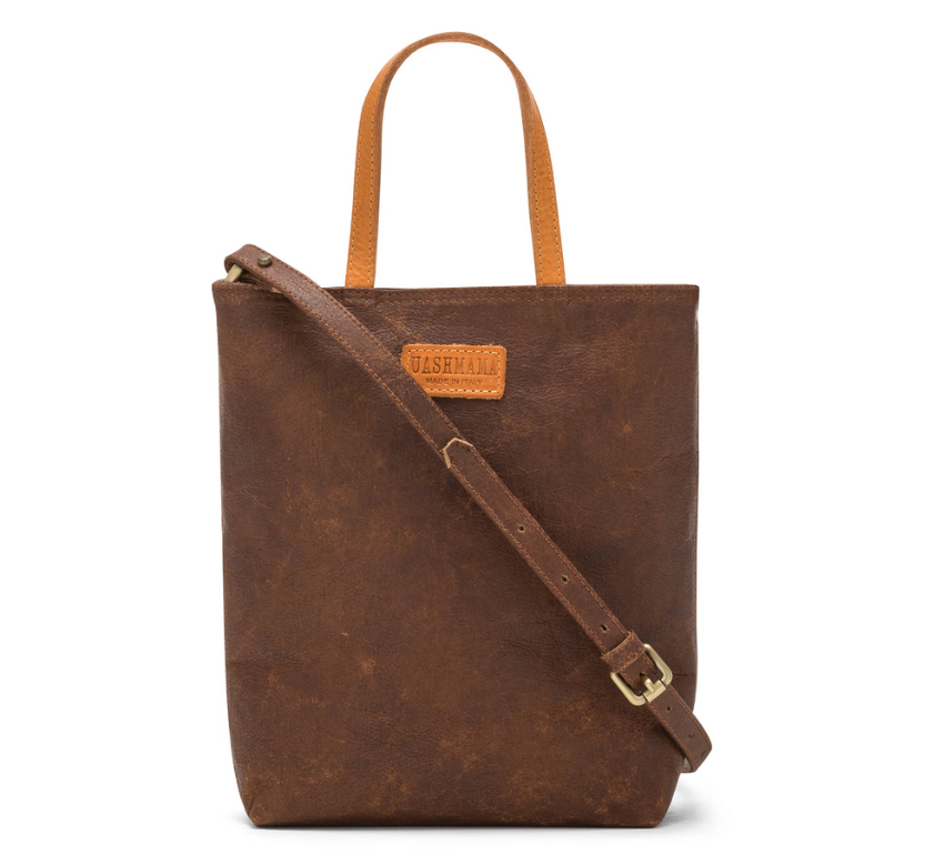 Brown handbag made from washable paper by Uashama