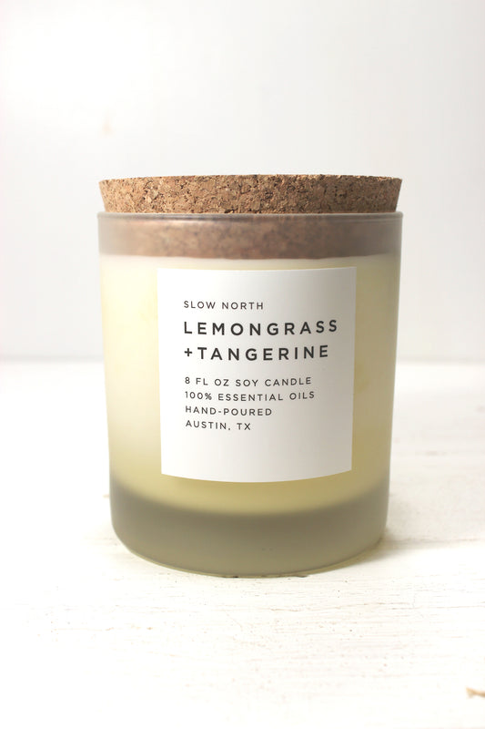 hand poured essential oil candle. lemongrass and tangerine by Slow North