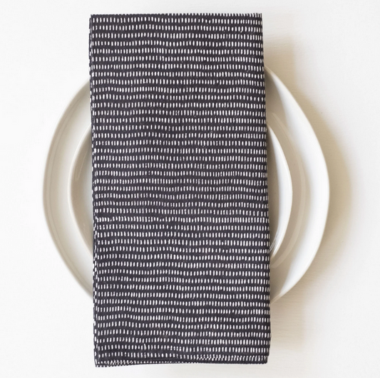 Black and white 100% Cotton Block Printed Eco Friendly Napkin Set by GRAYMARKET
