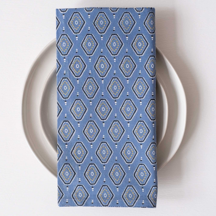 Blue 100% Cotton Block Printed Eco Friendly Napkin Set by GRAYMARKET
