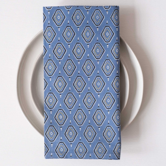 Blue 100% Cotton Block Printed Eco Friendly Napkin Set by GRAYMARKET