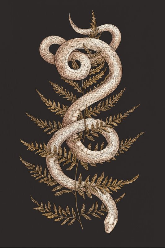 Archival giclee print of The Snake and Fern, illustrated by Jessica Roux.