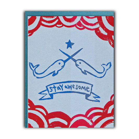 Stay Awesome block print greeting Card